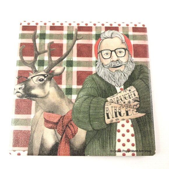 Set Of 4 Thirstystone Holiday Coasters Featuring Christmas Santa & Reindeer - Picture 3 of 12